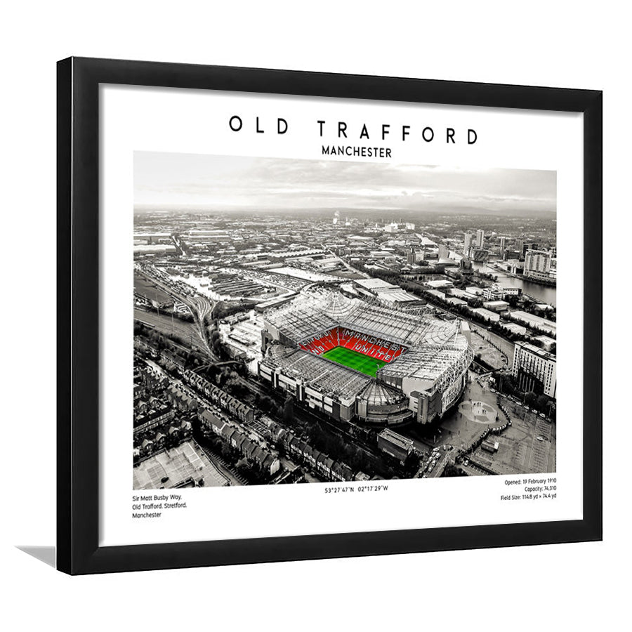 Old Trafford Wall Art, Man Utd Stadium Print, Premier League Football Print For Fans, Framed Art Print Wall Decor
