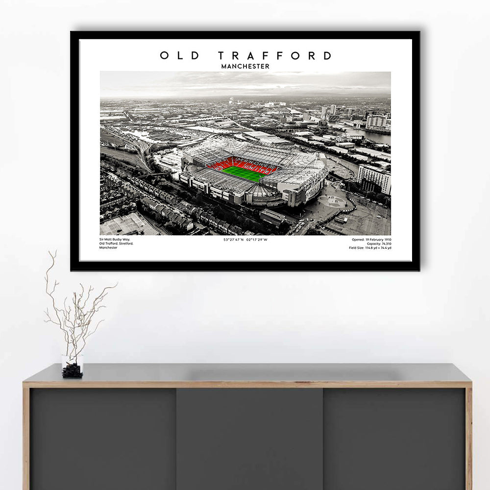 Old Trafford Wall Art, Man Utd Stadium Print, Premier League Football Print For Fans, Framed Art Print Wall Decor