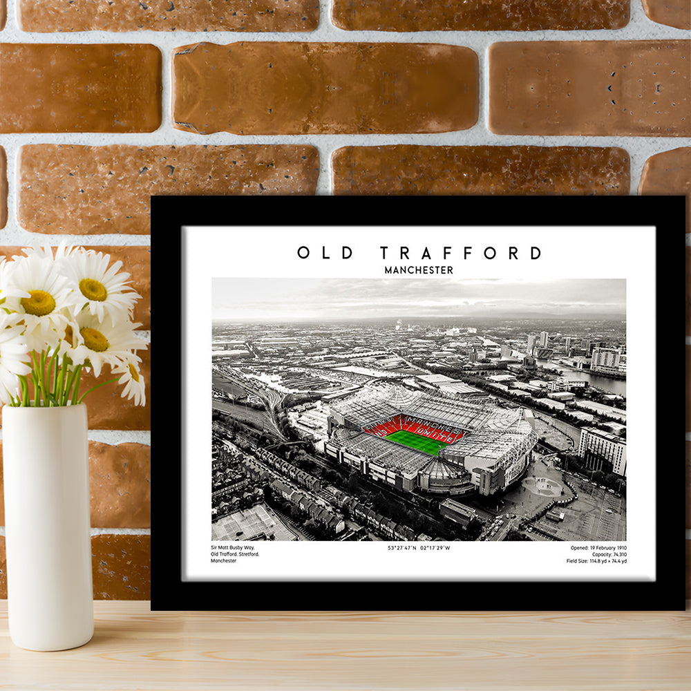 Old Trafford Wall Art, Man Utd Stadium Print, Premier League Football Print For Fans, Framed Art Print Wall Decor
