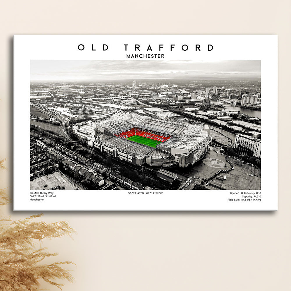 Old Trafford Wall Art, Man Utd Stadium Print, Premier League Football Print For Fans, Canvas Print Wall Art, Man Cave Gift