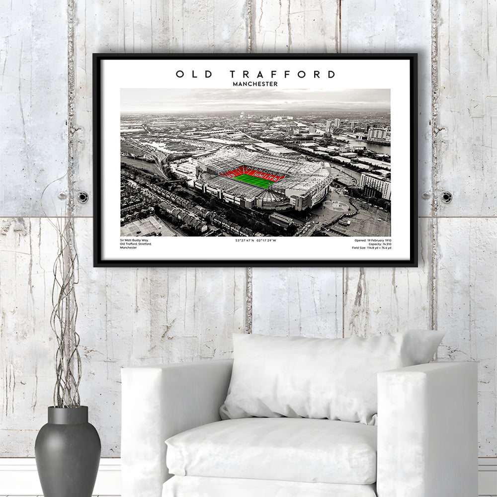 Old Trafford Wall Art, Man Utd Stadium Print, Premier League Football Print For Fans, Framed Canvas Print Wall Art