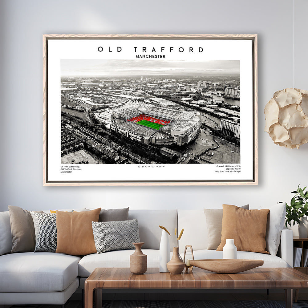 Old Trafford Wall Art, Man Utd Stadium Print, Premier League Football Print For Fans, Framed Canvas Print Wall Art