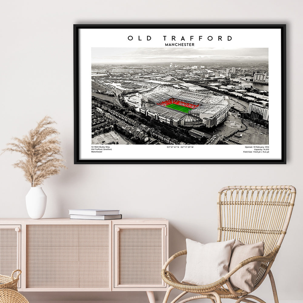 Old Trafford Wall Art, Man Utd Stadium Print, Premier League Football Print For Fans, Framed Canvas Print Wall Art