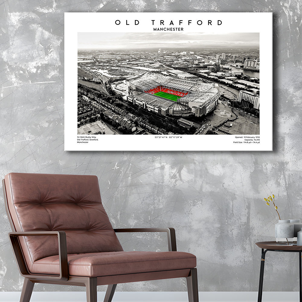 Old Trafford Wall Art, Man Utd Stadium Print, Premier League Football Print For Fans, Canvas Print Wall Art, Man Cave Gift