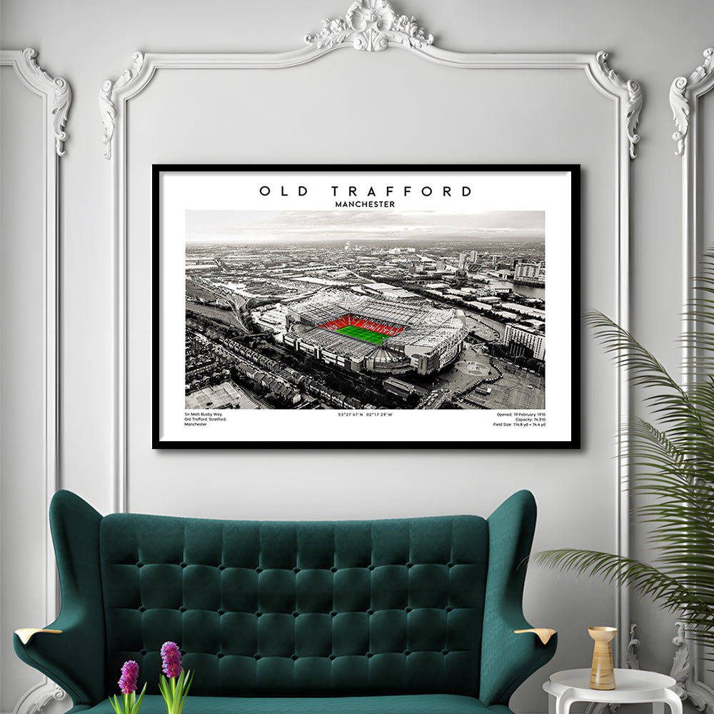 Old Trafford Wall Art, Man Utd Stadium Print, Premier League Football Print For Fans, Framed Art Print Wall Decor