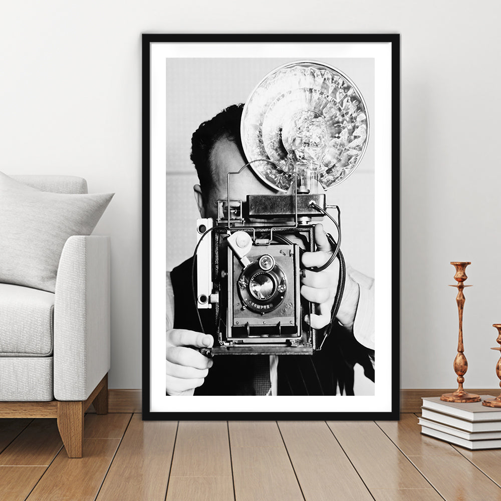 Old Vintage Camera Retro Photography Black and White Art Photography Prints, Framed Art Print White Border Wall Decor