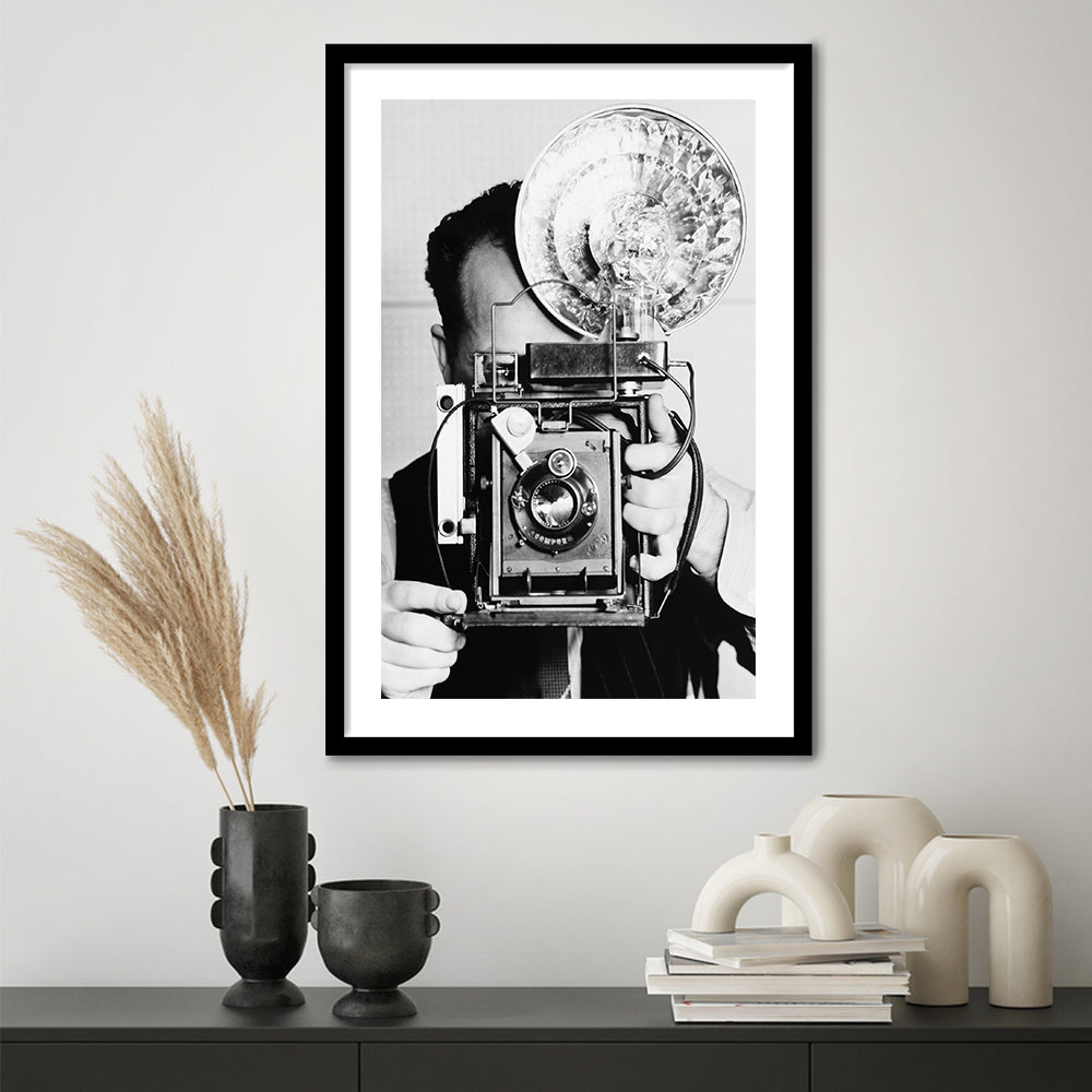 Old Vintage Camera Retro Photography Black and White Art Photography Prints, Framed Art Print White Border Wall Decor