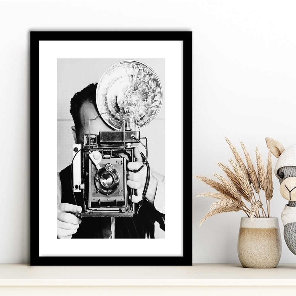Old Vintage Camera Retro Photography Black and White Art Photography Prints, Framed Art Print White Border Wall Decor