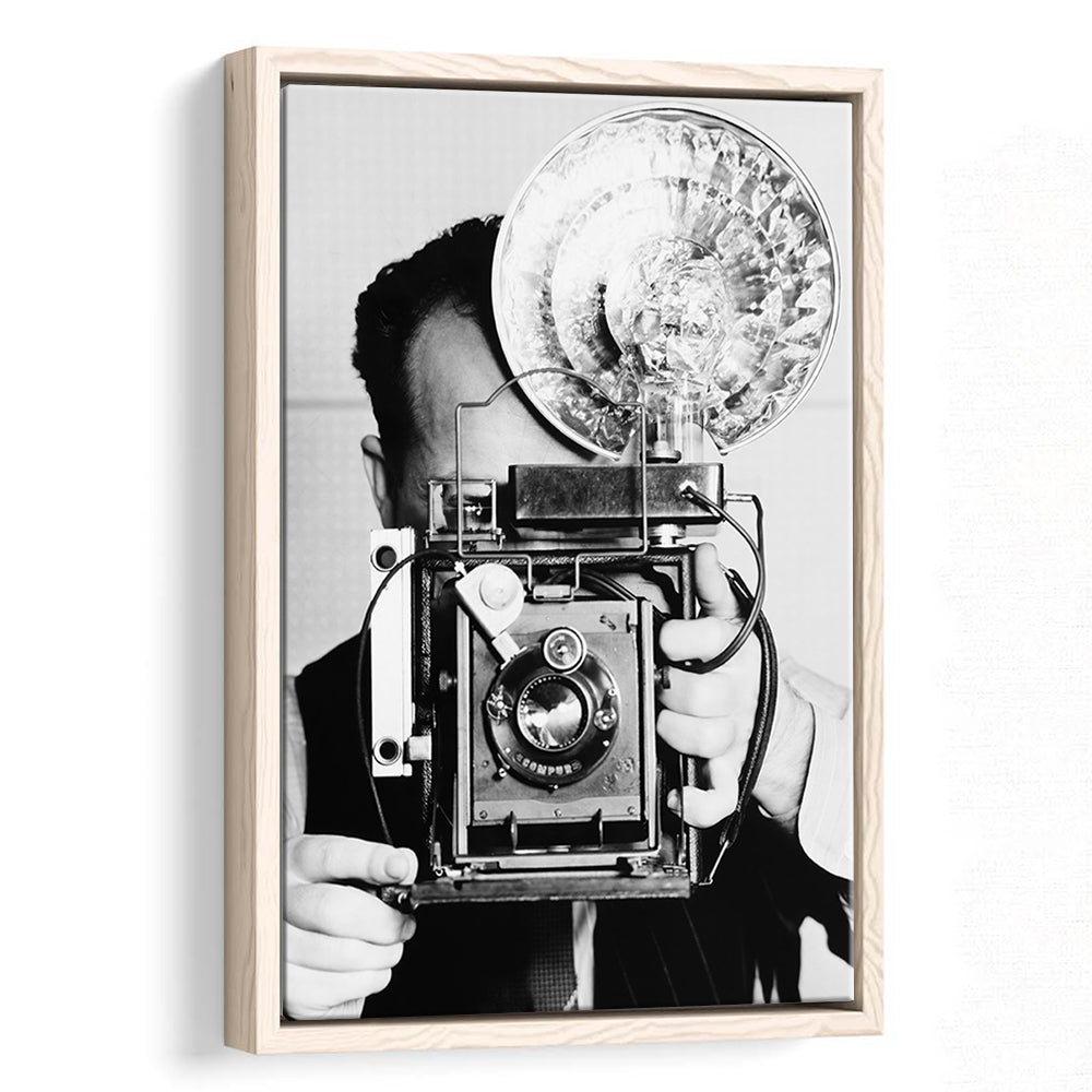 Old Vintage Camera Retro Photography Black and White Art Photography Prints, Floating Framed Canvas Print