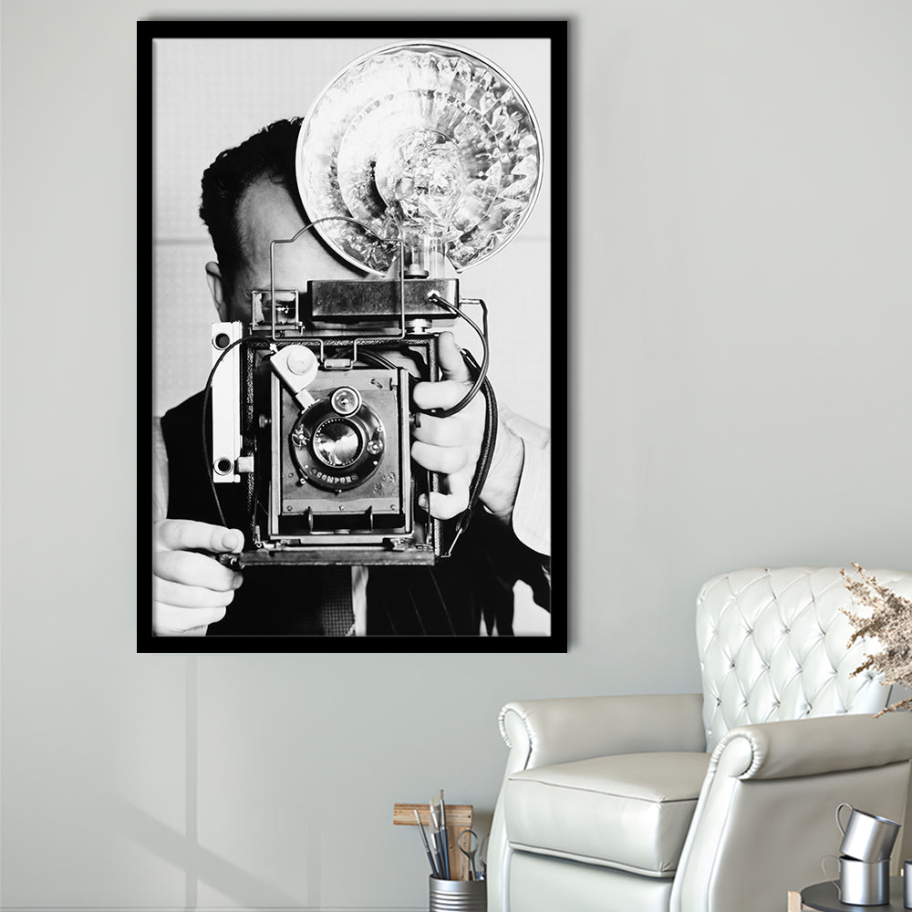 Old Vintage Camera Retro Photography Black and White Art Photography Prints, Framed Art Print Wall Decor