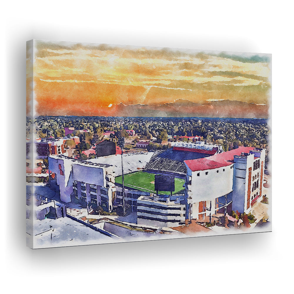 Ole Miss Rebels, Vaught Hemingway Painting Stadium Watercolor, Sport Art, Gifts for him, Canvas Print Wall Art