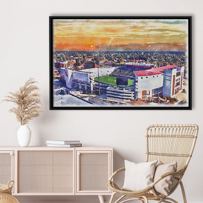 Ole Miss Rebels, Vaught Hemingway Painting Stadium Watercolor, Sport Gift Art, Framed Canvas Print Wall Art