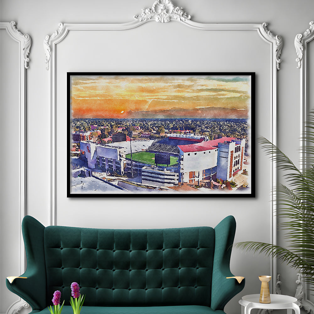 Ole Miss Rebels, Vaught Hemingway Painting Stadium Watercolor, Sport Gift Art, Framed Art Print Wall Decor