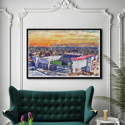 Ole Miss Rebels, Vaught Hemingway Painting Stadium Watercolor, Sport Gift Art, Framed Art Print Wall Decor