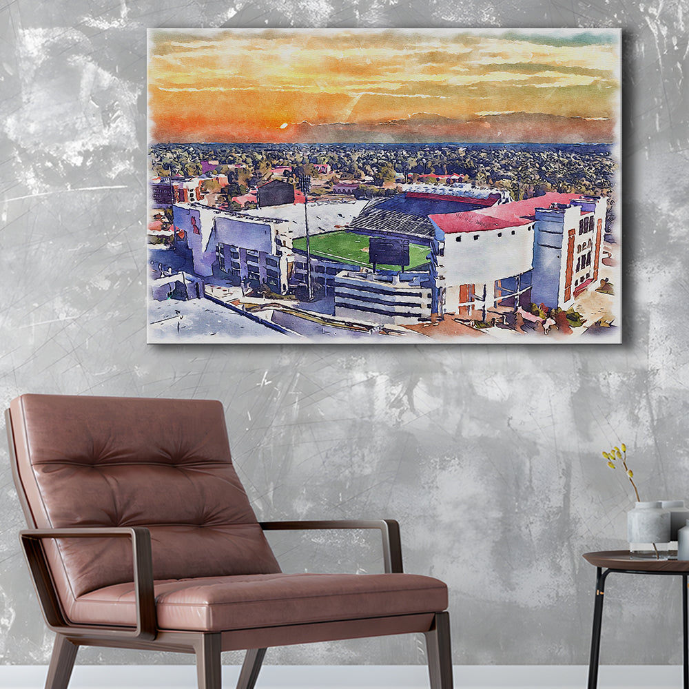 Ole Miss Rebels, Vaught Hemingway Painting Stadium Watercolor, Sport Art, Gifts for him, Canvas Print Wall Art