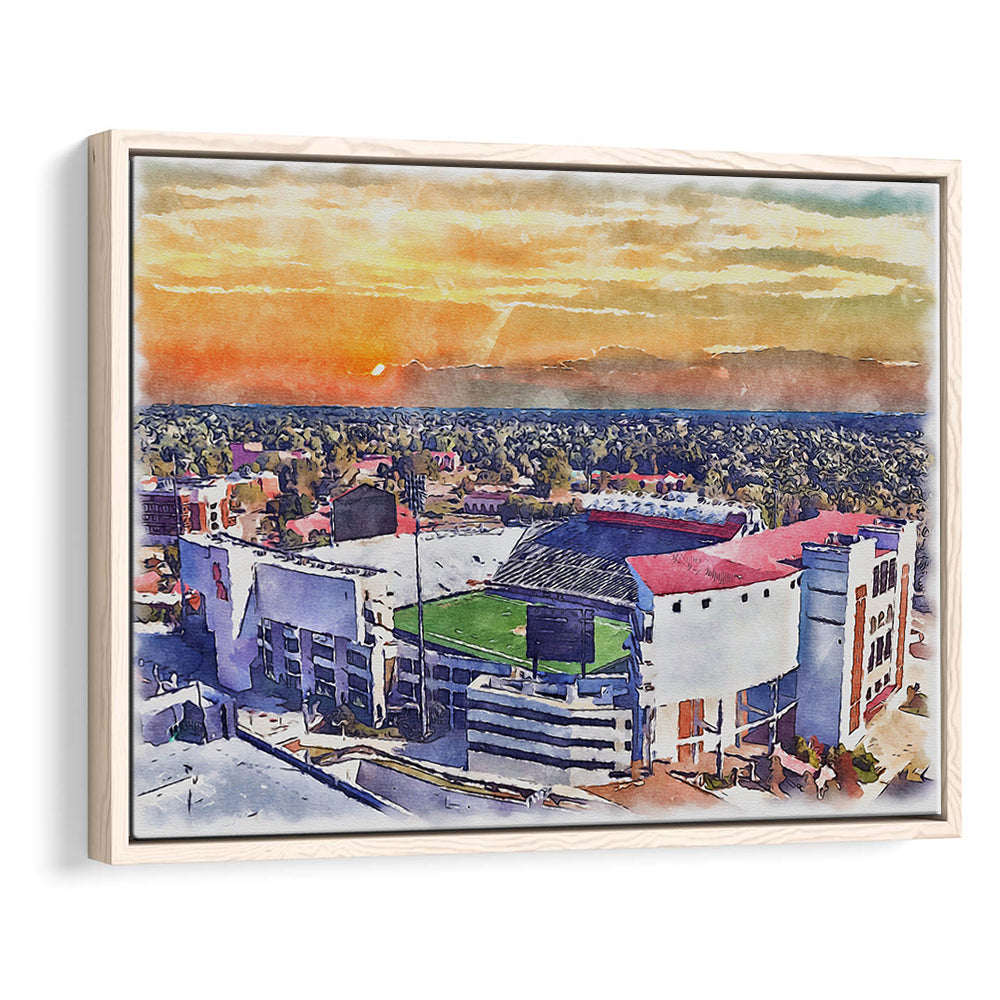 Ole Miss Rebels, Vaught Hemingway Painting Stadium Watercolor, Sport Gift Art, Framed Canvas Print Wall Art