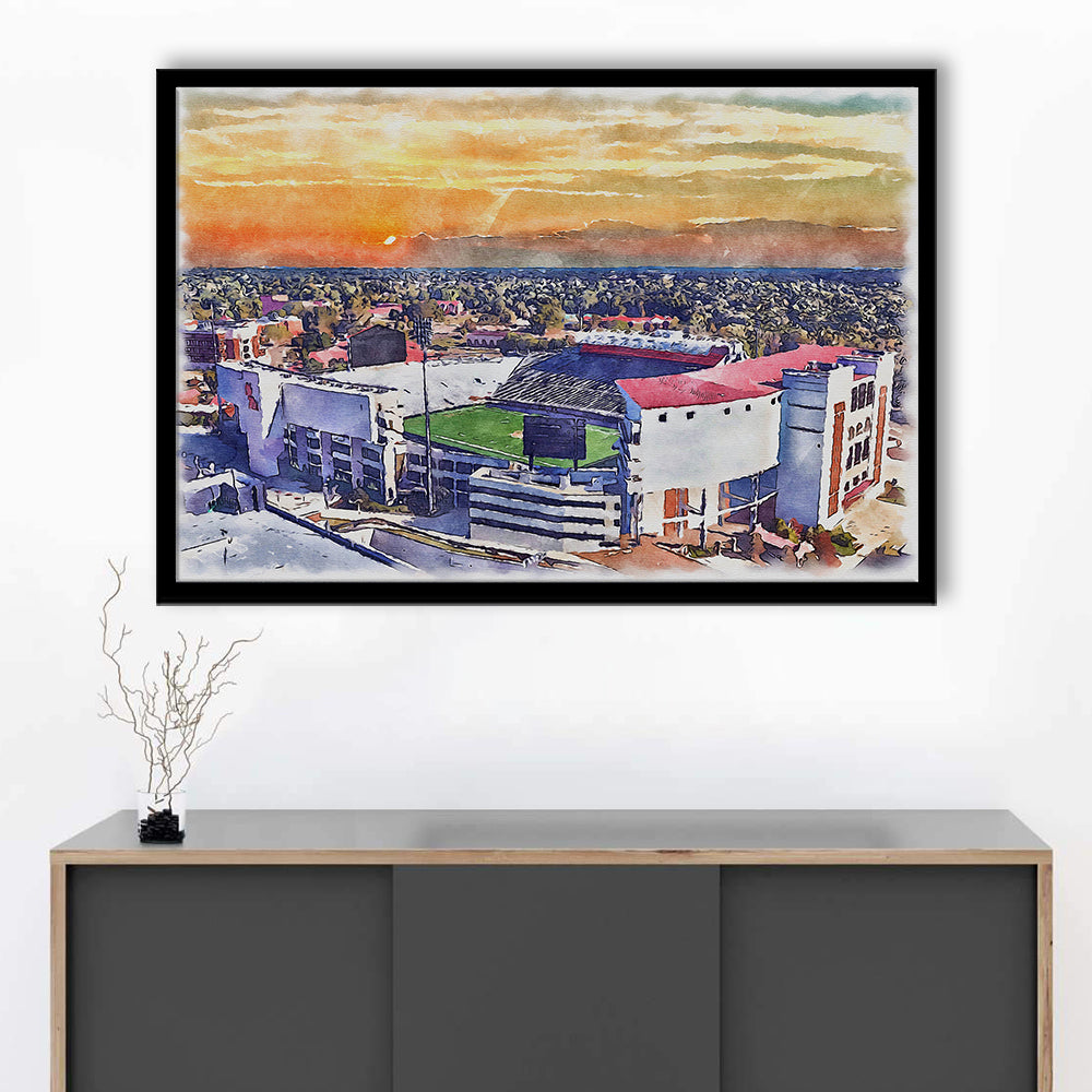 Ole Miss Rebels, Vaught Hemingway Painting Stadium Watercolor, Sport Gift Art, Framed Art Print Wall Decor