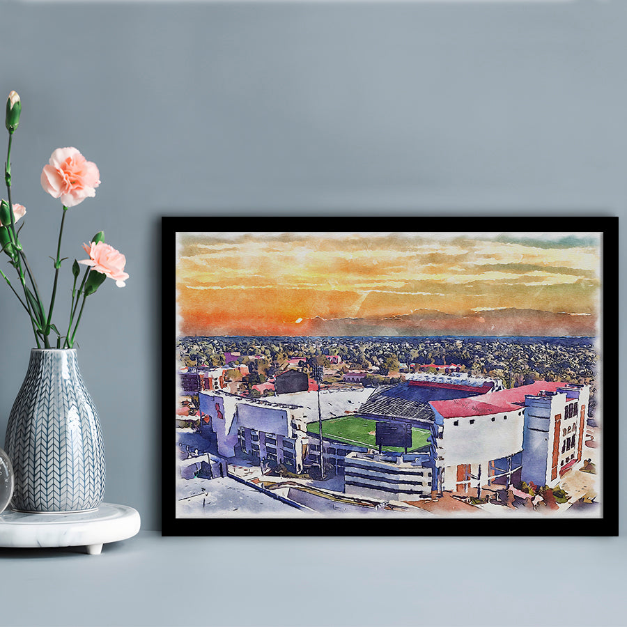Ole Miss Rebels, Vaught Hemingway Painting Stadium Watercolor, Sport Gift Art, Framed Art Print Wall Decor
