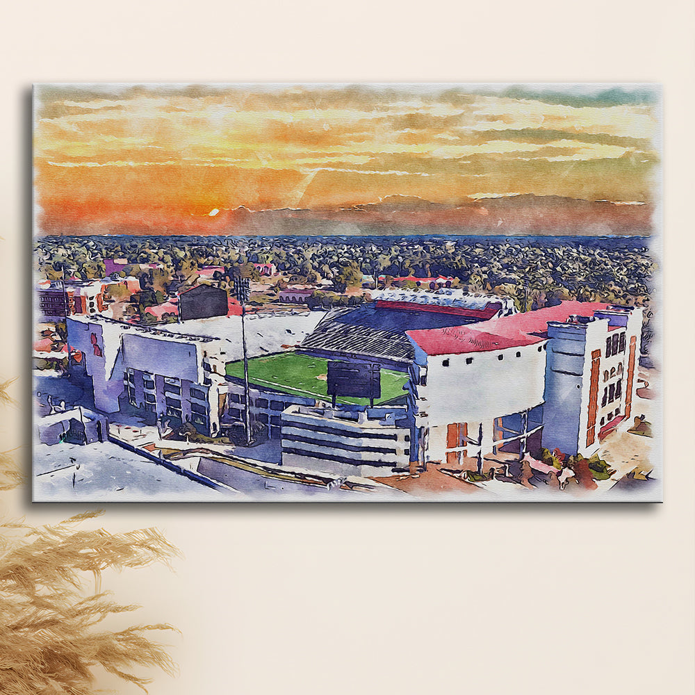 Ole Miss Rebels, Vaught Hemingway Painting Stadium Watercolor, Sport Art, Gifts for him, Canvas Print Wall Art