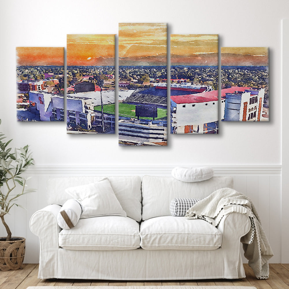 Ole Miss Rebels, Vaught Hemingway Painting Stadium Watercolor, Sport Art, Mixed 5 Panel, Canvas Print Wall Art