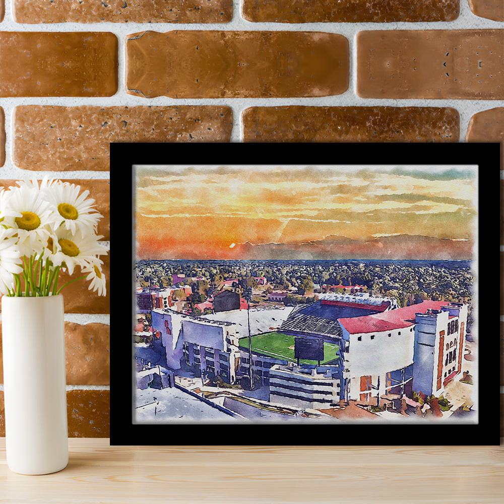 Ole Miss Rebels, Vaught Hemingway Painting Stadium Watercolor, Sport Gift Art, Framed Art Print Wall Decor