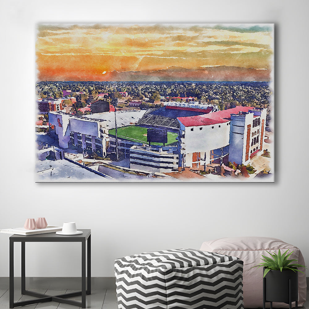 Ole Miss Rebels, Vaught Hemingway Painting Stadium Watercolor, Sport Art, Gifts for him, Canvas Print Wall Art