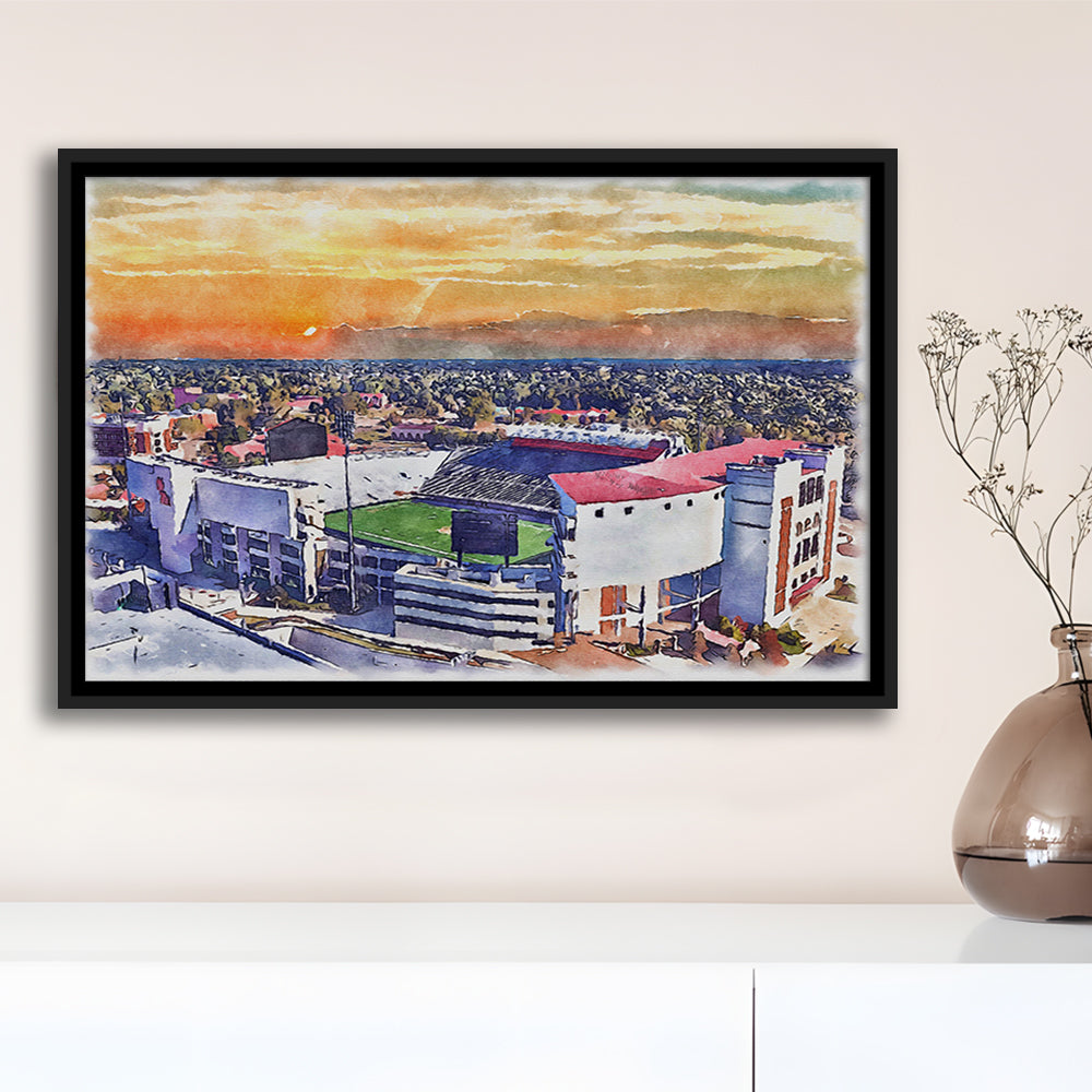 Ole Miss Rebels, Vaught Hemingway Painting Stadium Watercolor, Sport Gift Art, Framed Canvas Print Wall Art