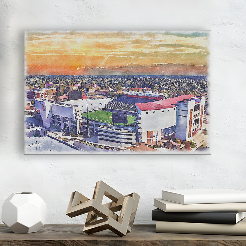 Ole Miss Rebels, Vaught Hemingway Painting Stadium Watercolor, Sport Art, Gifts for him, Canvas Print Wall Art