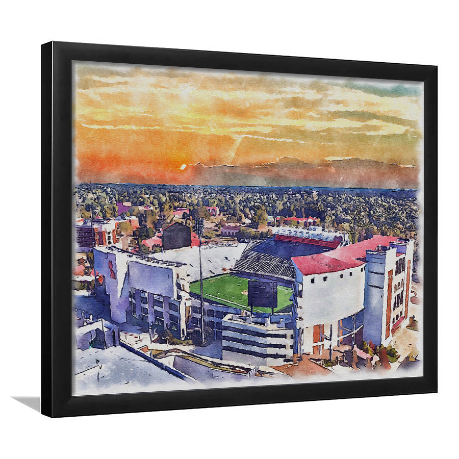 Ole Miss Rebels, Vaught Hemingway Painting Stadium Watercolor, Sport Gift Art, Framed Art Print Wall Decor