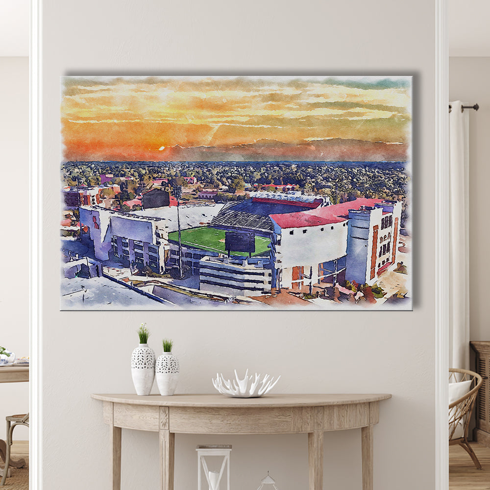 Ole Miss Rebels, Vaught Hemingway Painting Stadium Watercolor, Sport Art, Gifts for him, Canvas Print Wall Art