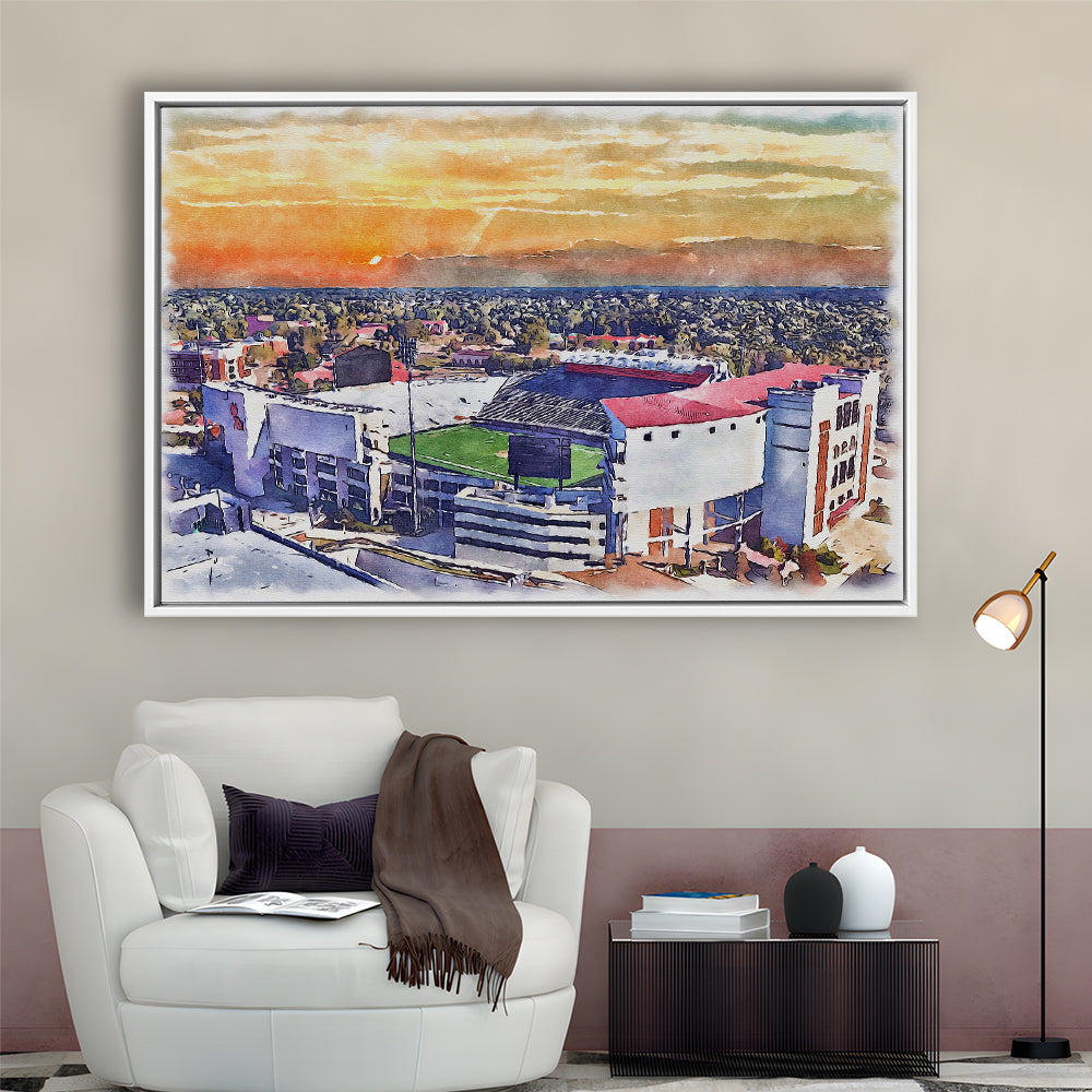 Ole Miss Rebels, Vaught Hemingway Painting Stadium Watercolor, Sport Gift Art, Framed Canvas Print Wall Art