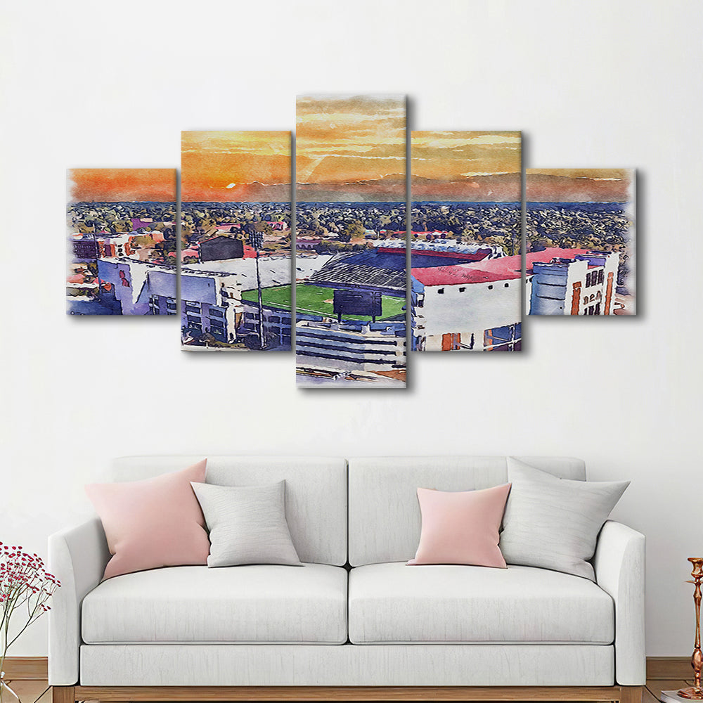 Ole Miss Rebels, Vaught Hemingway Painting Stadium Watercolor, Sport Art, Mixed 5 Panel, Canvas Print Wall Art