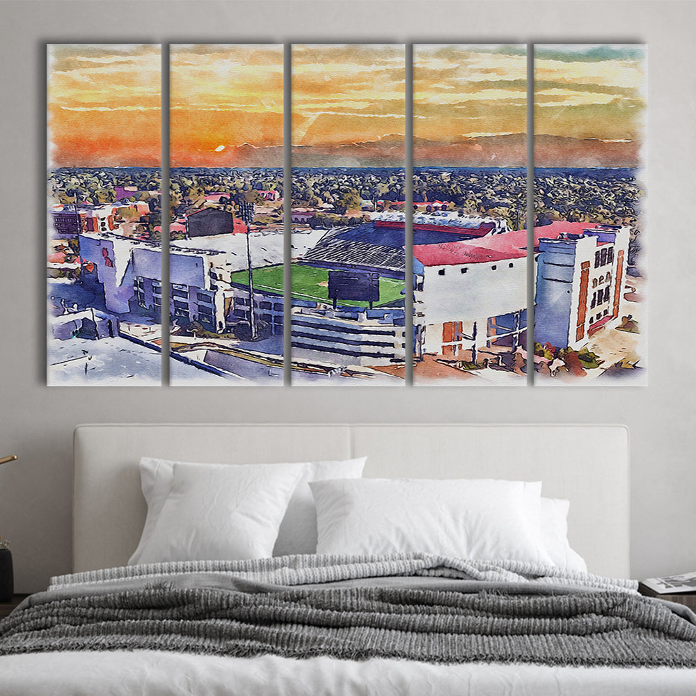 Ole Miss Rebels, Vaught Hemingway Painting Stadium Watercolor, Sport Art, Extra Large Canvas Print Wall Art