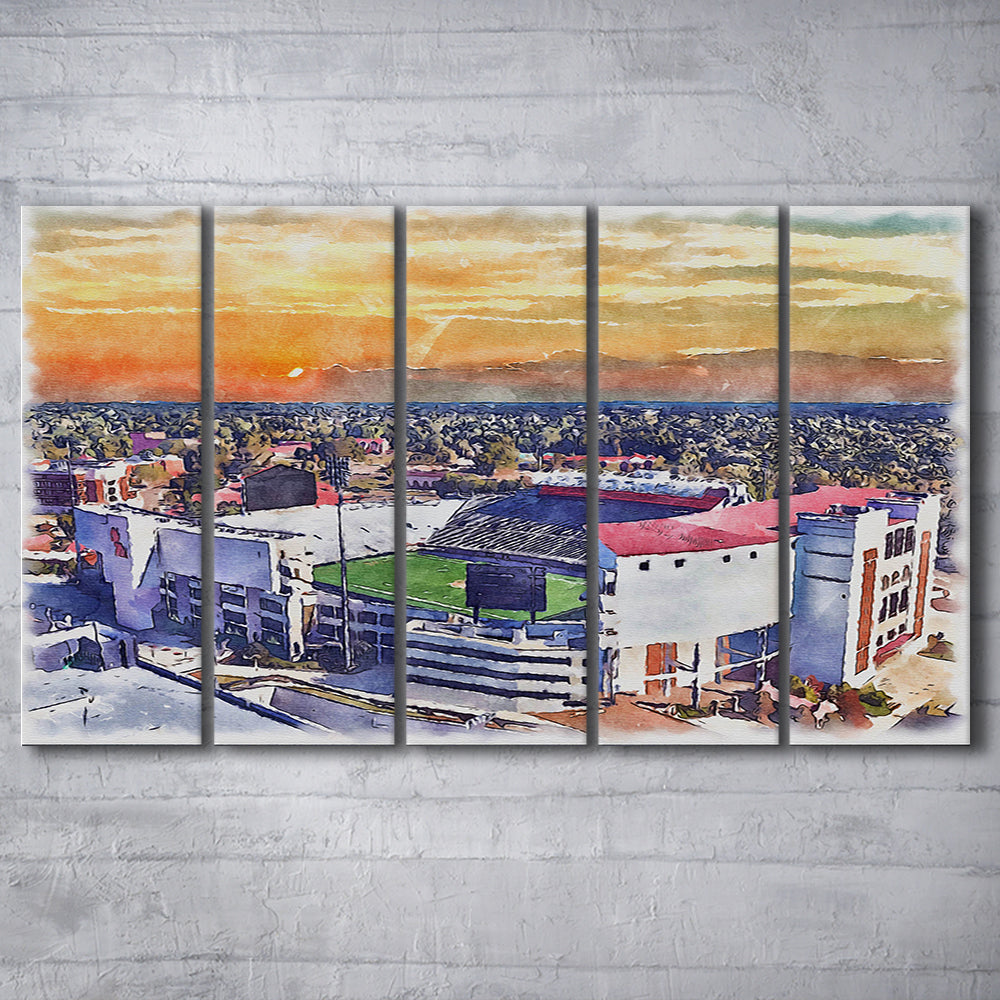 Ole Miss Rebels, Vaught Hemingway Painting Stadium Watercolor, Sport Art, Extra Large Canvas Print Wall Art