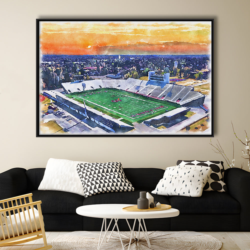 Oliver C Dawson Painting Stadium Watercolor, Orangeburg South Carolina, Sport Gift Art, Framed Canvas Print Wall Art