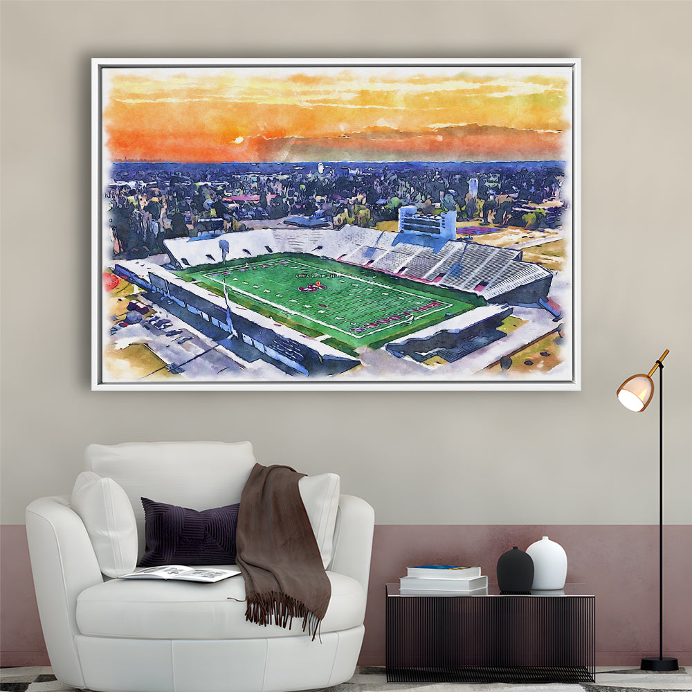 Oliver C Dawson Painting Stadium Watercolor, Orangeburg South Carolina, Sport Gift Art, Framed Canvas Print Wall Art