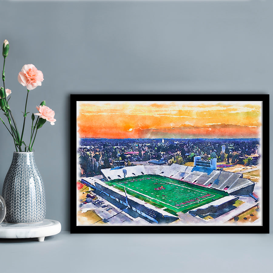 Oliver C Dawson Painting Stadium Watercolor, Orangeburg South Carolina, Sport Gift Art, Framed Art Print Wall Decor