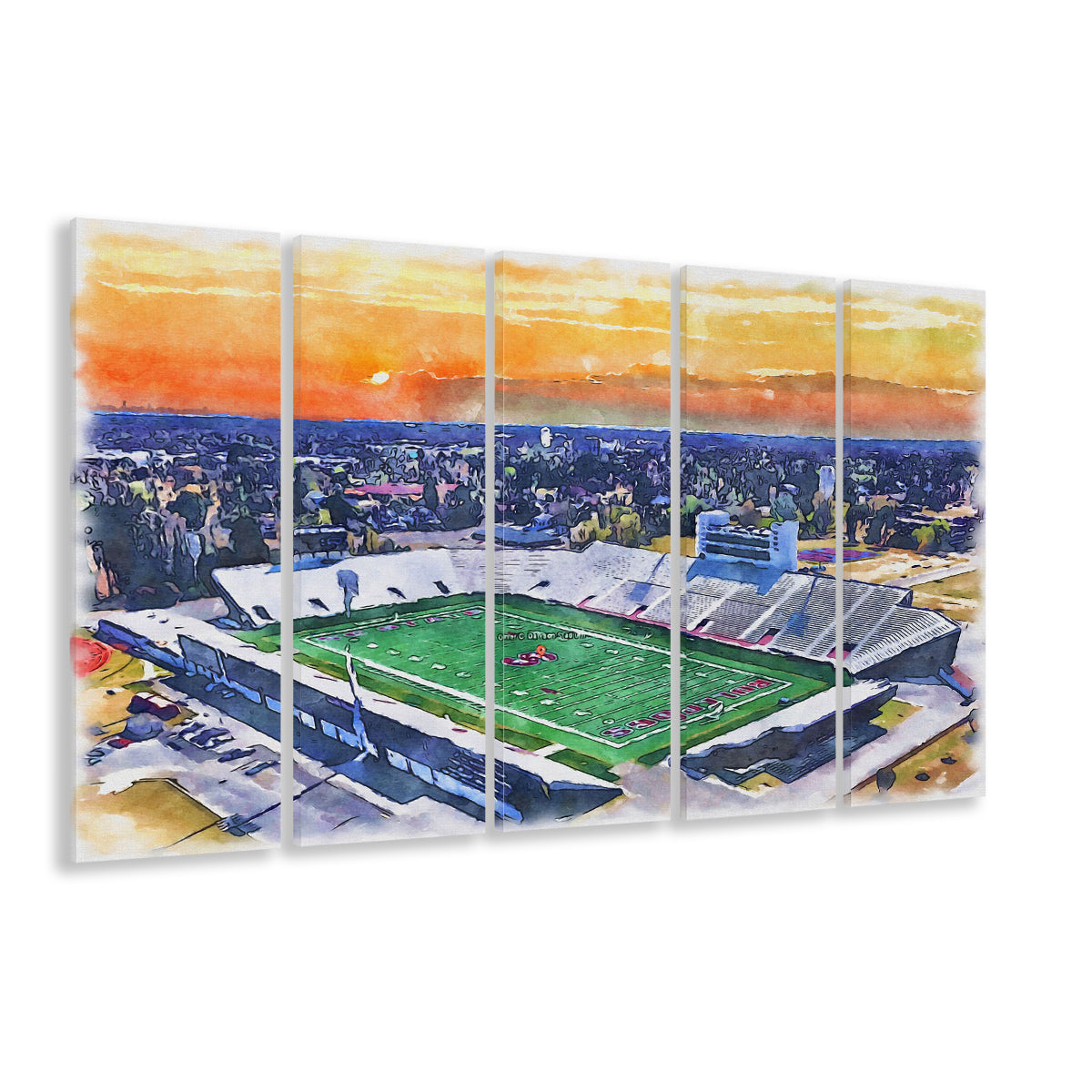 Oliver C Dawson Painting Stadium Watercolor, Orangeburg South Carolina, Sport Art, Extra Large Canvas Print Wall Art