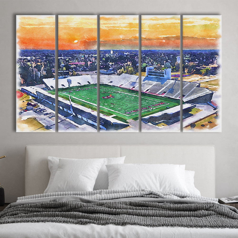 Oliver C Dawson Painting Stadium Watercolor, Orangeburg South Carolina, Sport Art, Extra Large Canvas Print Wall Art