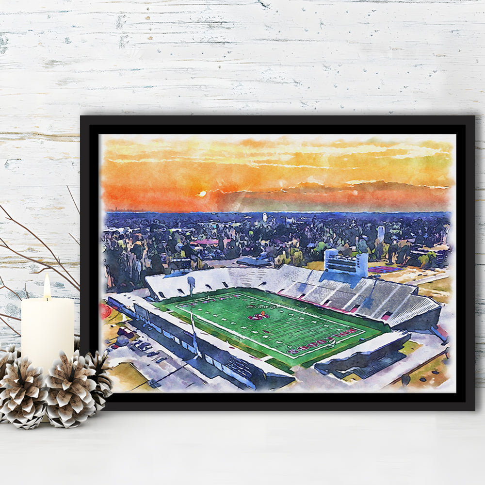 Oliver C Dawson Painting Stadium Watercolor, Orangeburg South Carolina, Sport Gift Art, Framed Canvas Print Wall Art