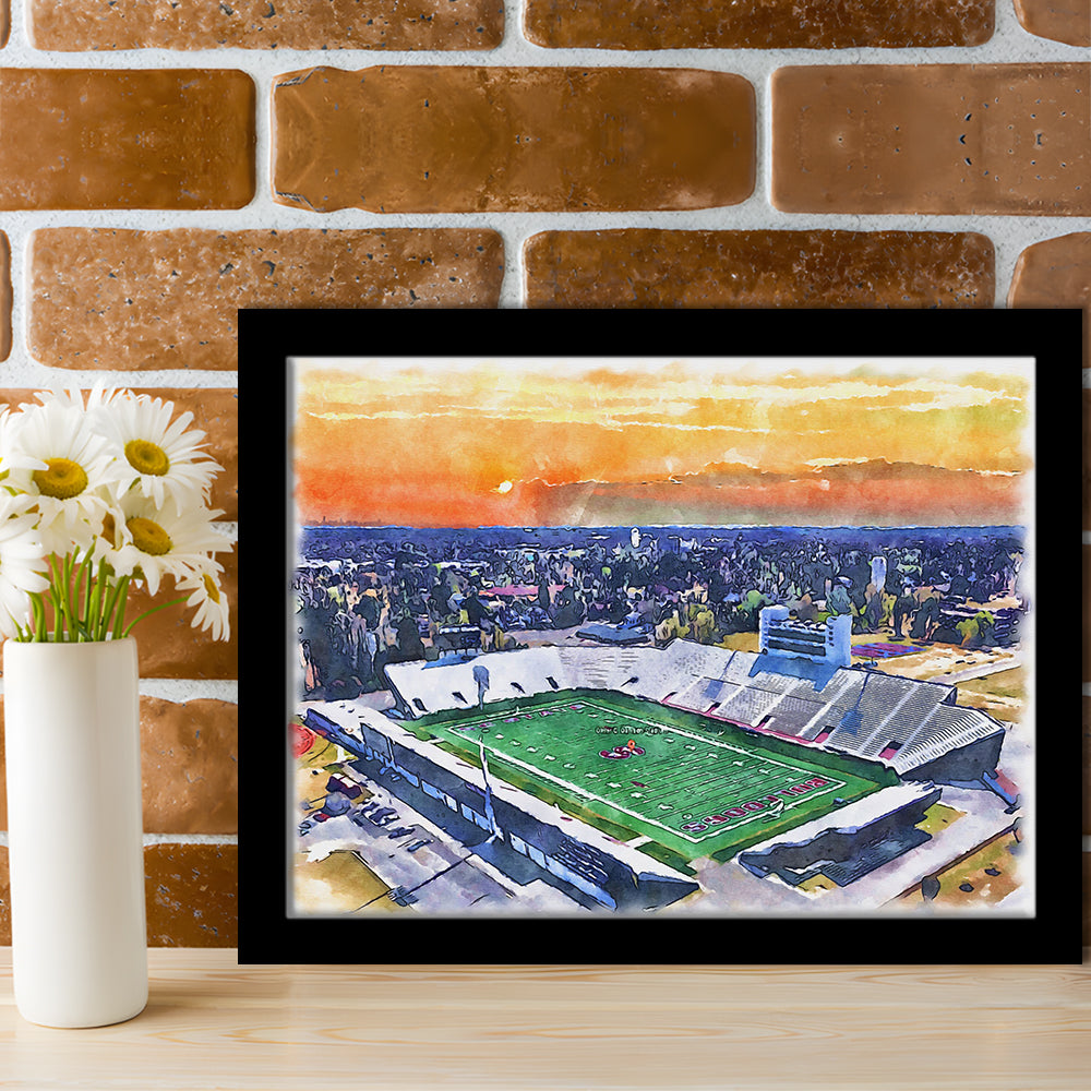 Oliver C Dawson Painting Stadium Watercolor, Orangeburg South Carolina, Sport Gift Art, Framed Art Print Wall Decor