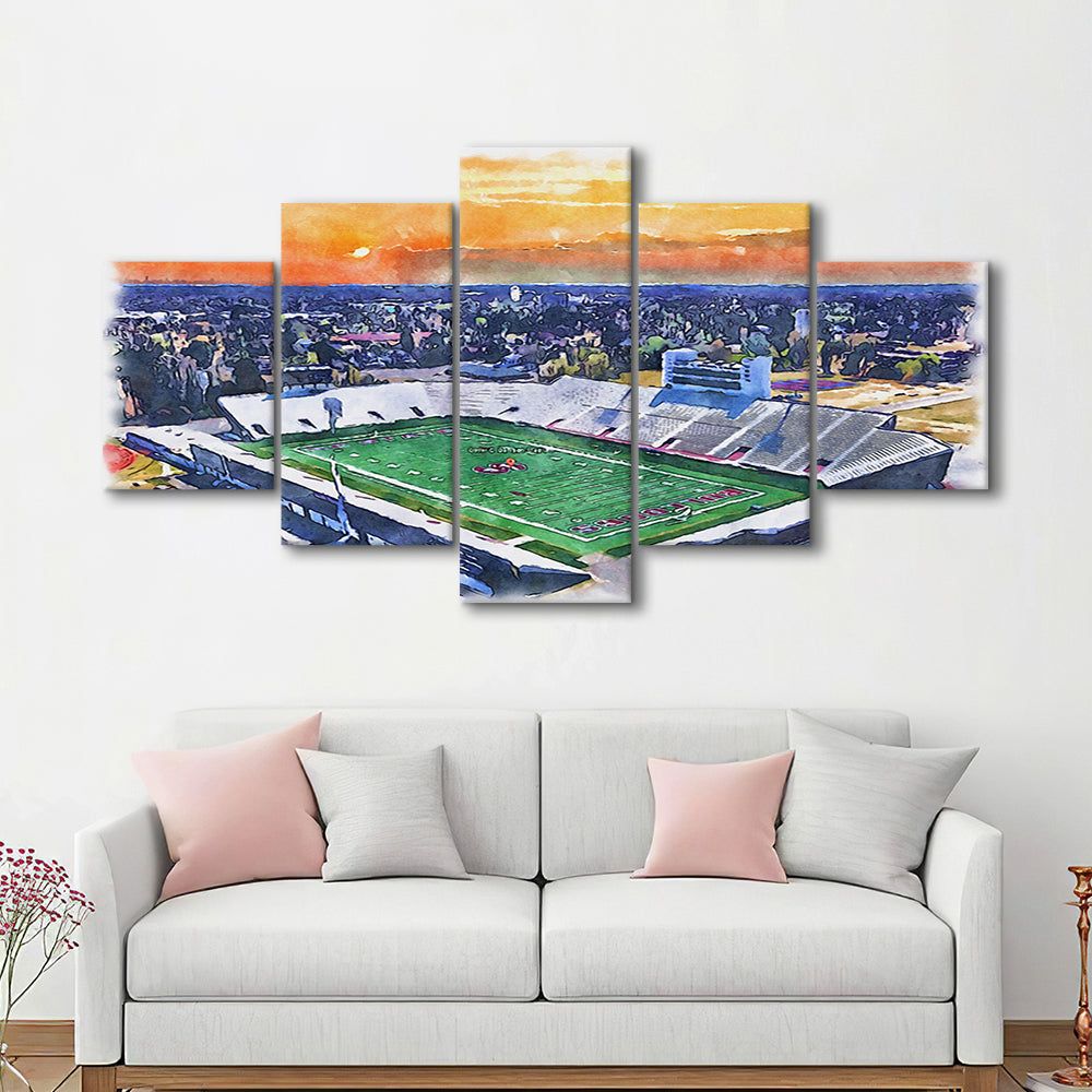 Oliver C Dawson Painting Stadium Watercolor, Orangeburg South Carolina, Sport Art, Mixed 5 Panel, Canvas Print Wall Art