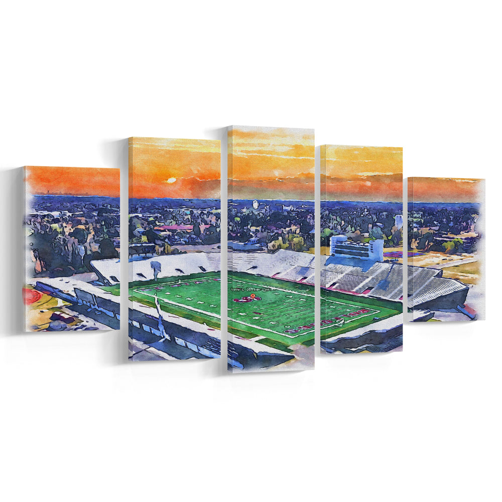 Oliver C Dawson Painting Stadium Watercolor, Orangeburg South Carolina, Sport Art, Mixed 5 Panel, Canvas Print Wall Art