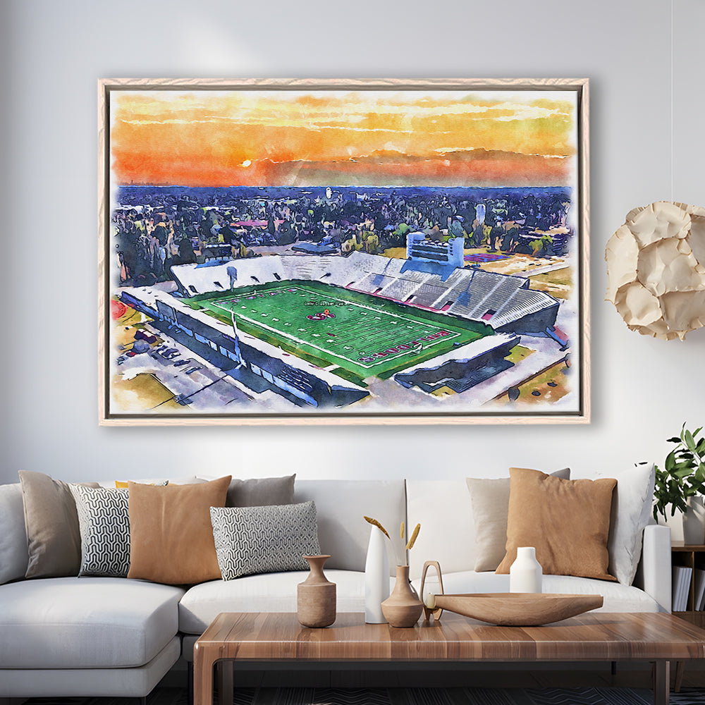 Oliver C Dawson Painting Stadium Watercolor, Orangeburg South Carolina, Sport Gift Art, Framed Canvas Print Wall Art