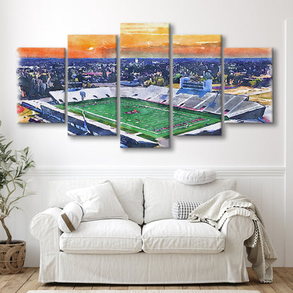 Oliver C Dawson Painting Stadium Watercolor, Orangeburg South Carolina, Sport Art, Mixed 5 Panel, Canvas Print Wall Art