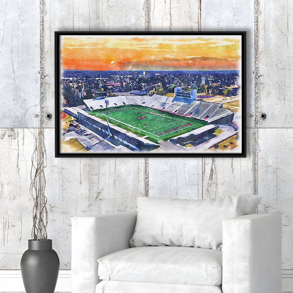 Oliver C Dawson Painting Stadium Watercolor, Orangeburg South Carolina, Sport Gift Art, Framed Canvas Print Wall Art