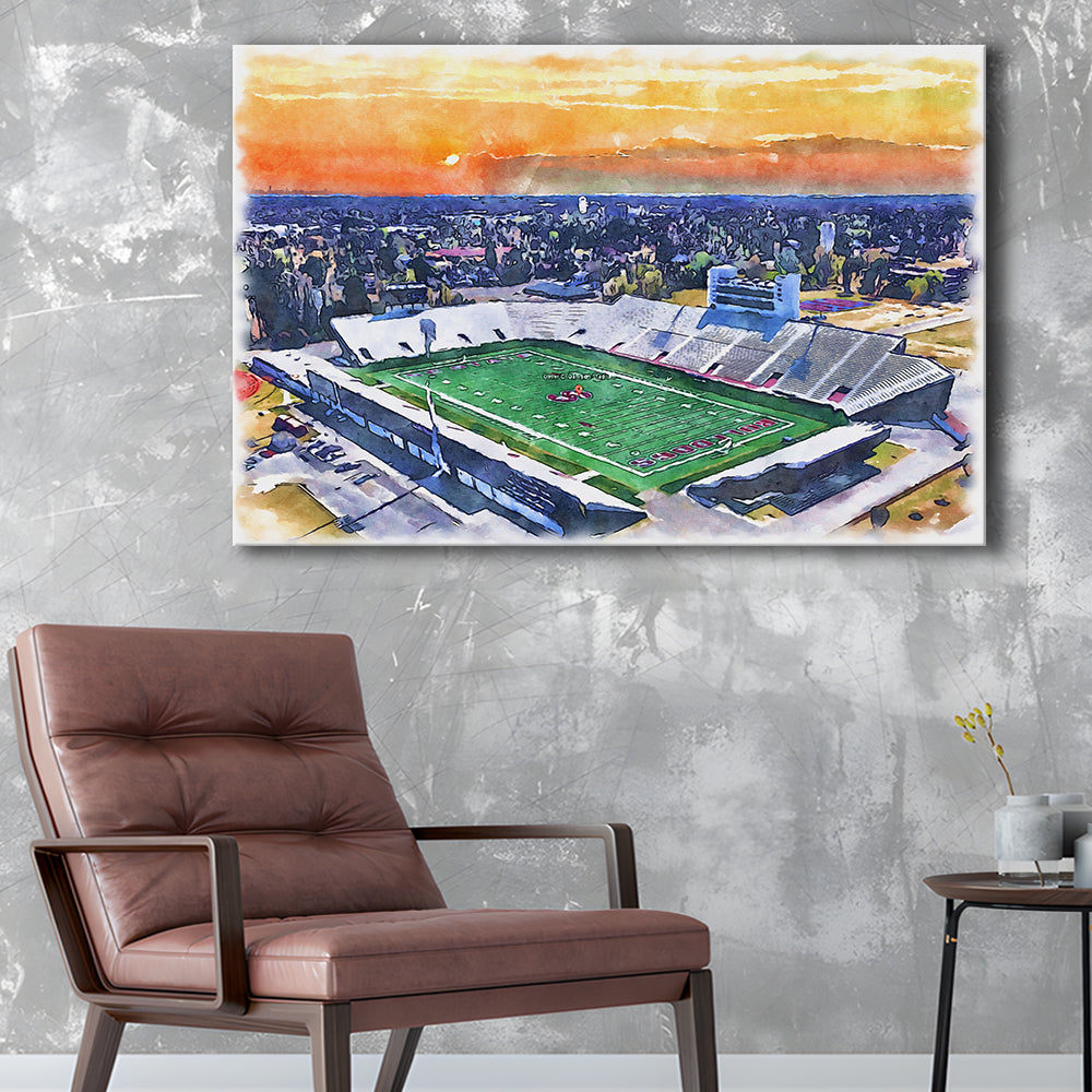 Oliver C Dawson Painting Stadium Watercolor, Orangeburg South Carolina, Sport Art, Gifts for him, Canvas Print Wall Art
