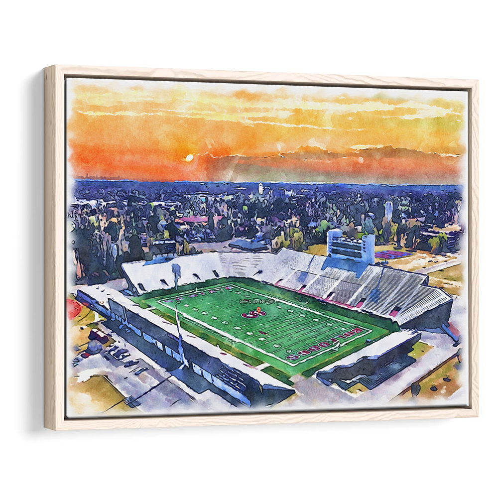 Oliver C Dawson Painting Stadium Watercolor, Orangeburg South Carolina, Sport Gift Art, Framed Canvas Print Wall Art