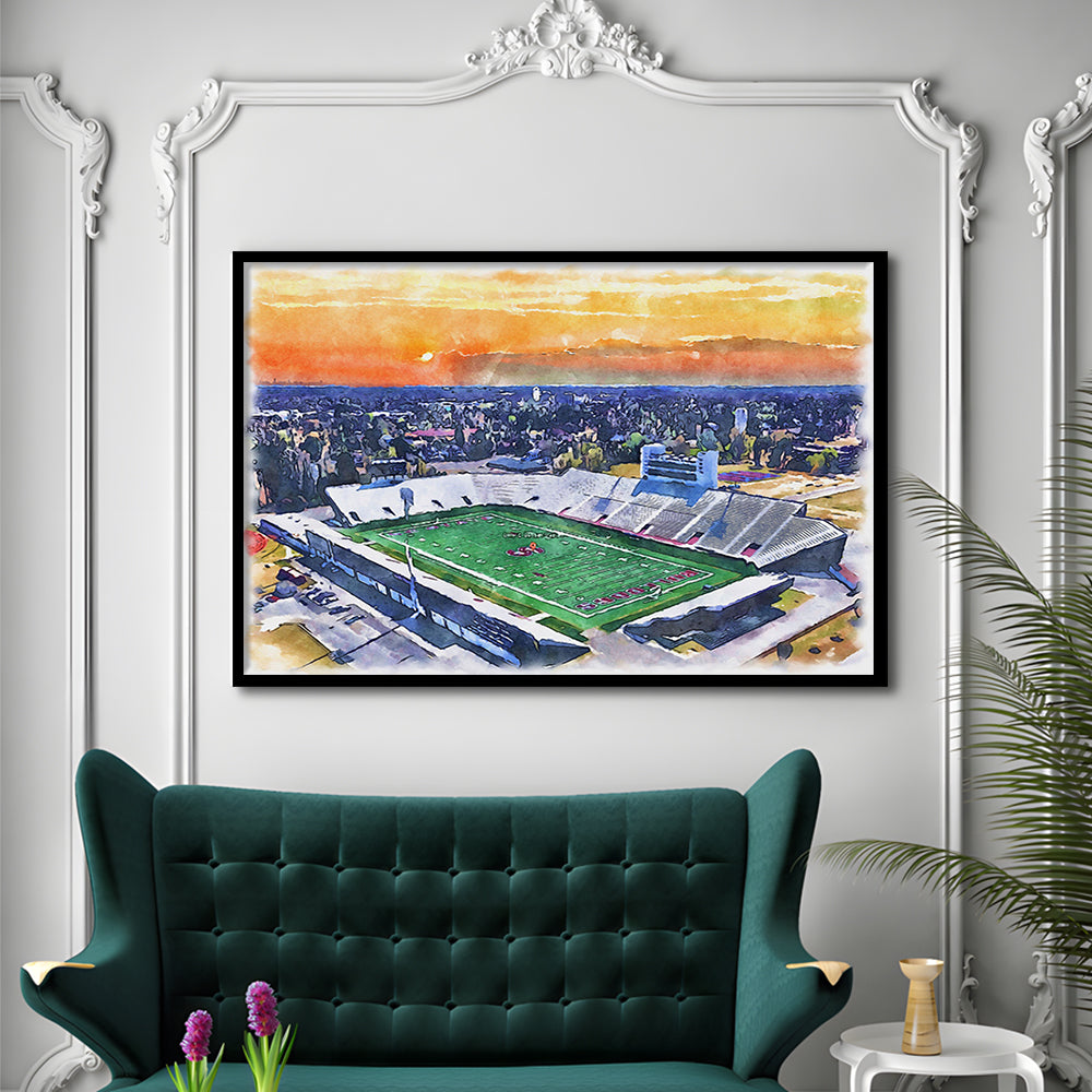 Oliver C Dawson Painting Stadium Watercolor, Orangeburg South Carolina, Sport Gift Art, Framed Art Print Wall Decor