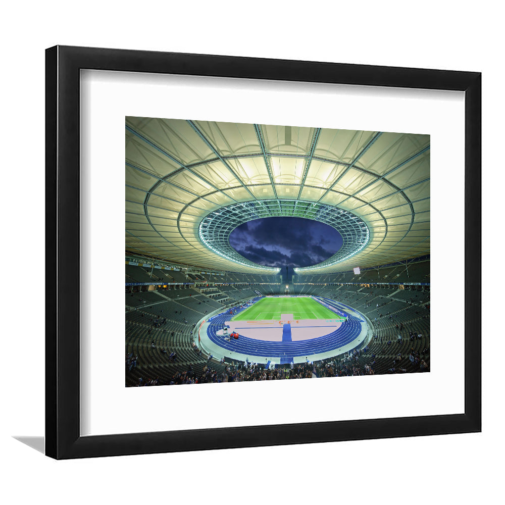 Olympiastadion Stadium in Berlin, Stadium Canvas, Sport Art, Fan Gifts, White Border Framed Art Print Wall Decor